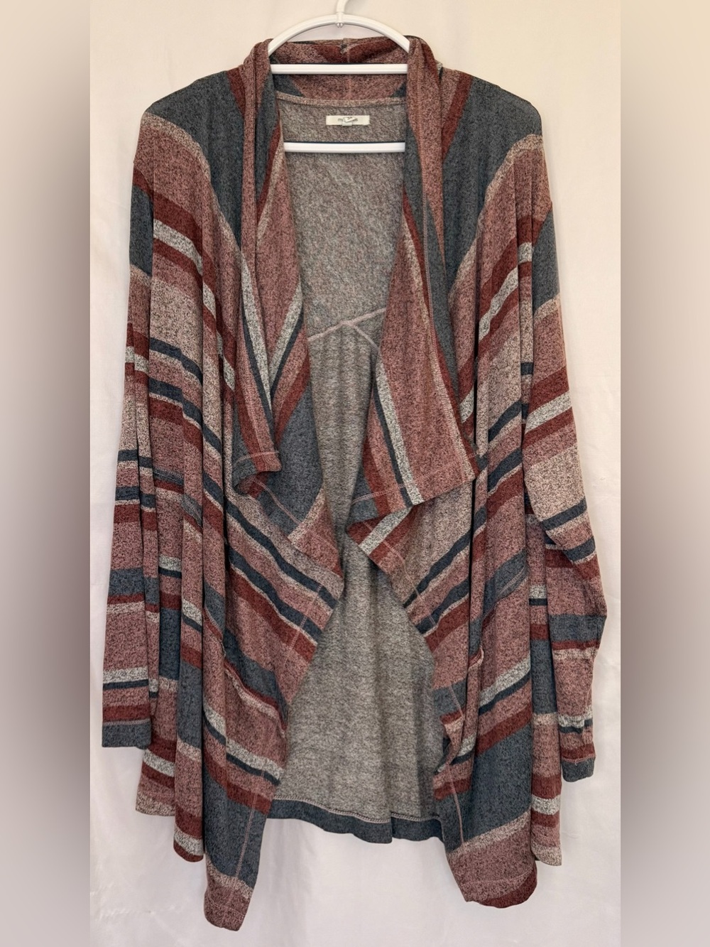 Maurices Striped Open-Front Cardigan - Rust, Slate & Heather